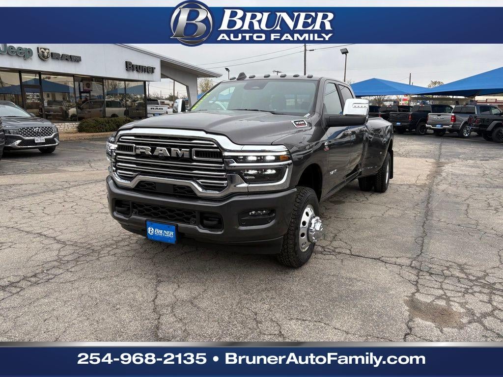 2026 RAM Ram 3500 RAM 3500 LARAMIE CREW CAB 4X4 8' BOX in Granite Crystal Metallic Clear-Coat Exterior Paint — front three-quarter view