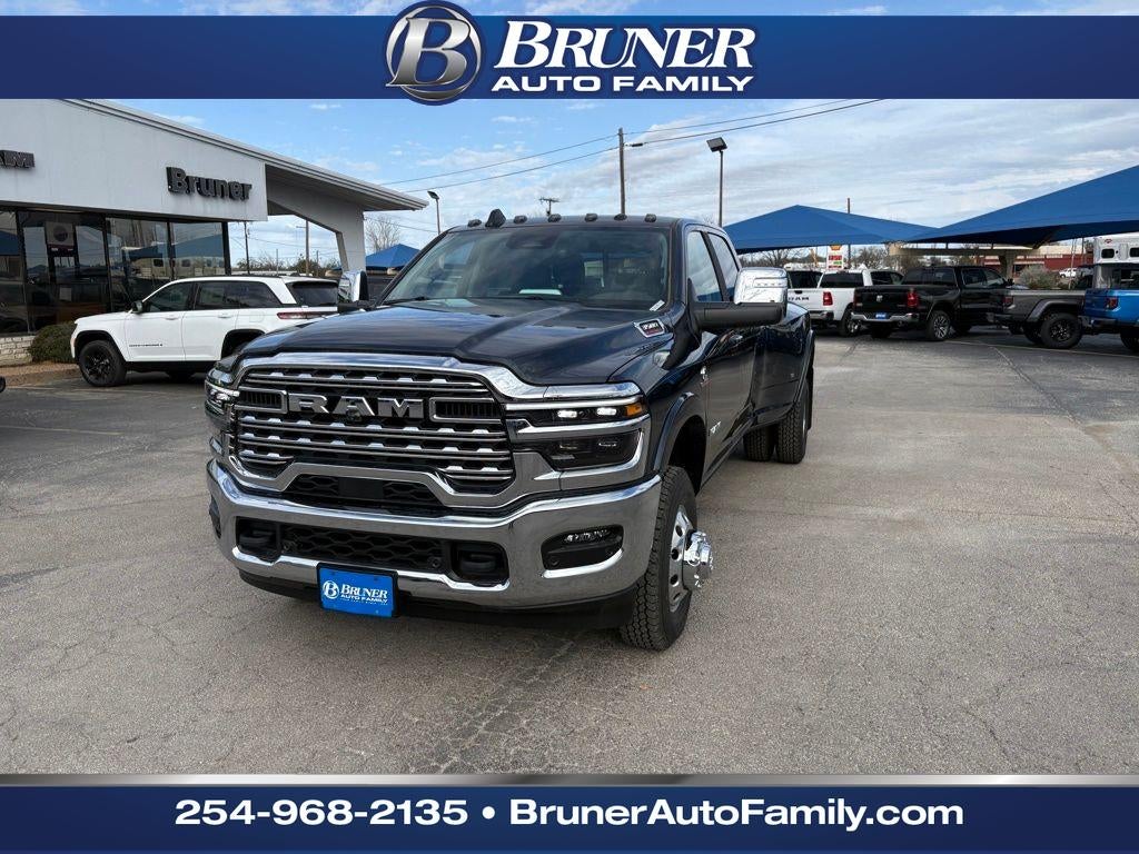 2026 RAM Ram 3500 RAM 3500 LIMITED LONGHORN CREW CAB 4X4 8' BOX in Forged Blue Metallic Exterior Paint — front three-quarter view